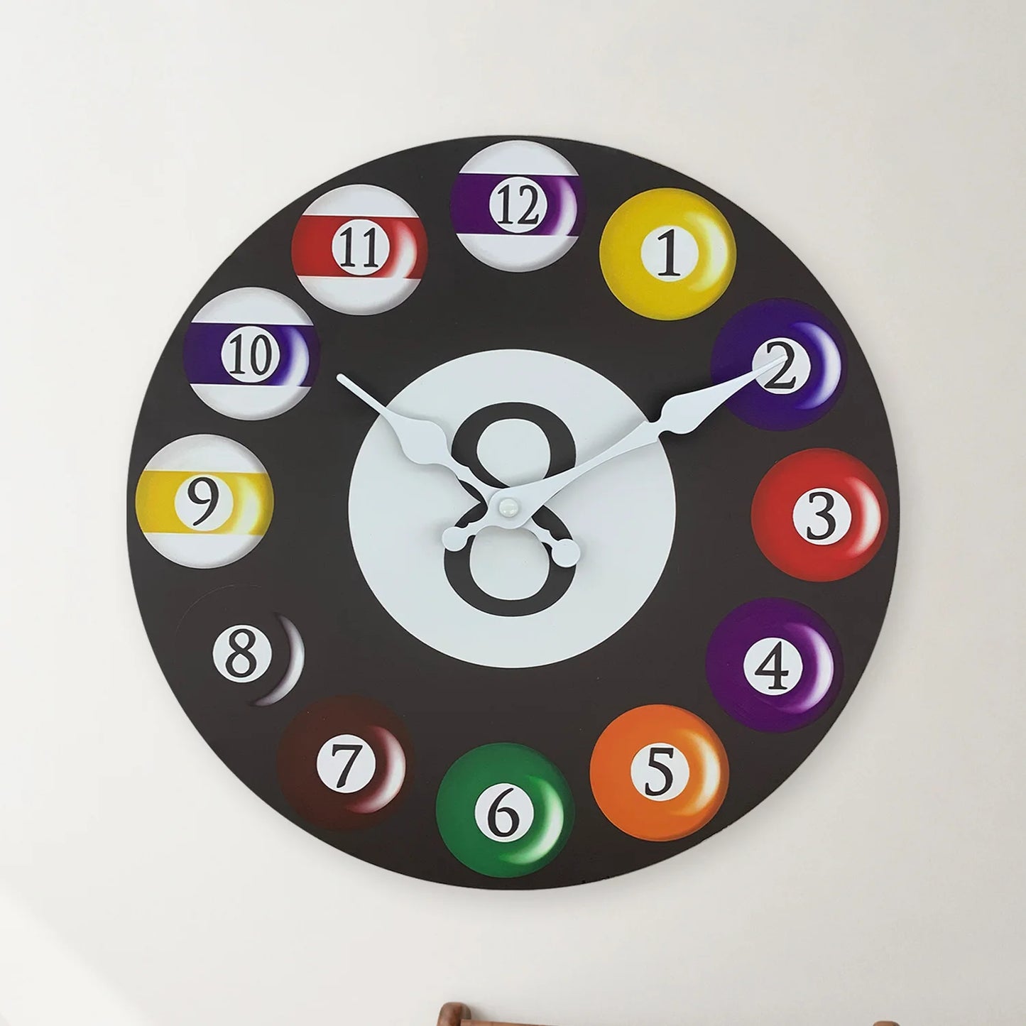 Bunte Billard Holz Wanduhr – Leise Quarz Deko Uhr Kaufschwan®
