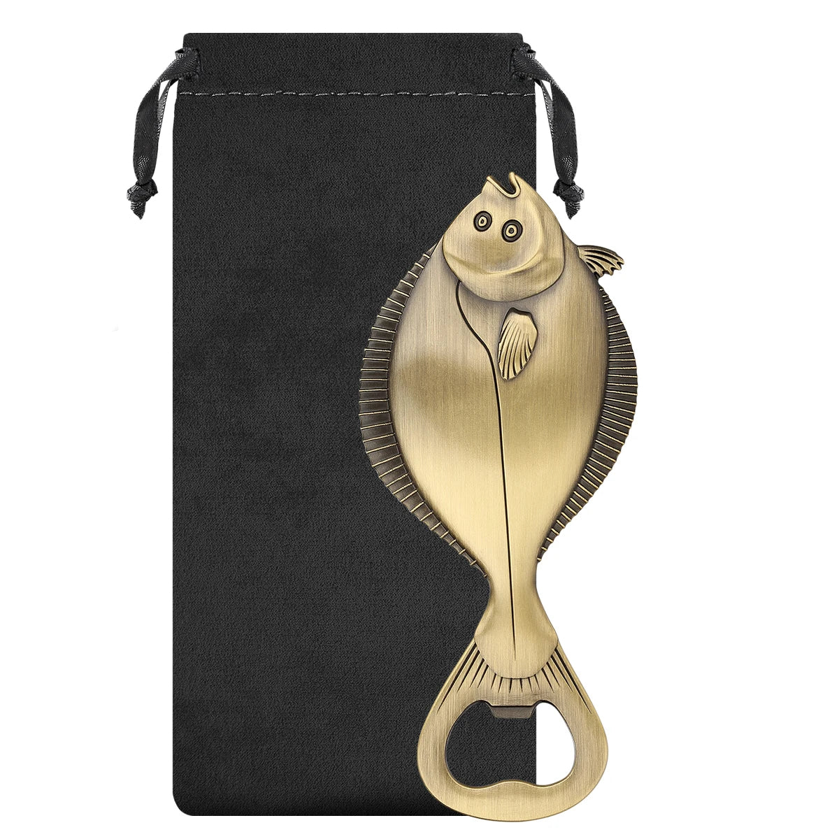 Flunder Fisch Flaschenöffner – Steampunk Metall Design Geschenk für Angler Kaufschwan® Bronze mit Tasche