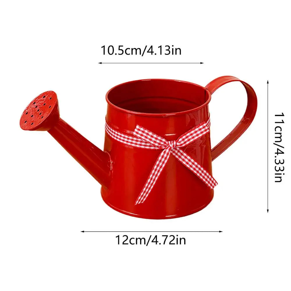 Mini Watering Can 1L Metal Pot with Sprinkler Head and Gingham Ribbon Modern Plant Watering Cans for Home Office Balcony Garden Kaufschwan® Rot