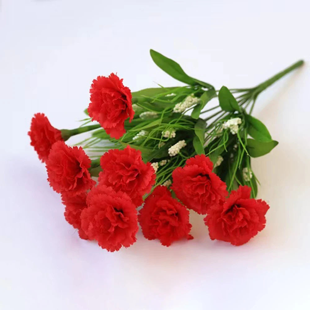 1 Strauß Künstliche Nelken – Realistischer Kunststoff-Blumenstrauß für Zuhause, Terrasse, Garten, Party & Hochzeitsdekoration Kaufschwan® Rot