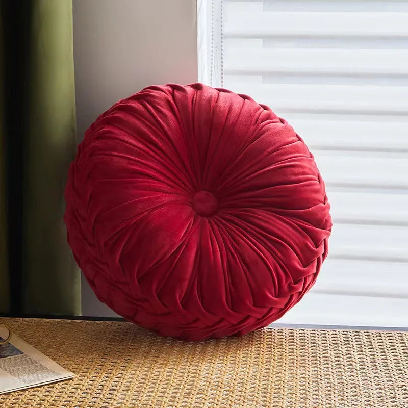 Kürbis Rundes Kissen | Gefaltetes Rad-Kissen | Rücken- & Taillenstütze | Futon Sitzkissen | Gemütliche Stuhl-Dekoration Kaufschwan® Weinrot