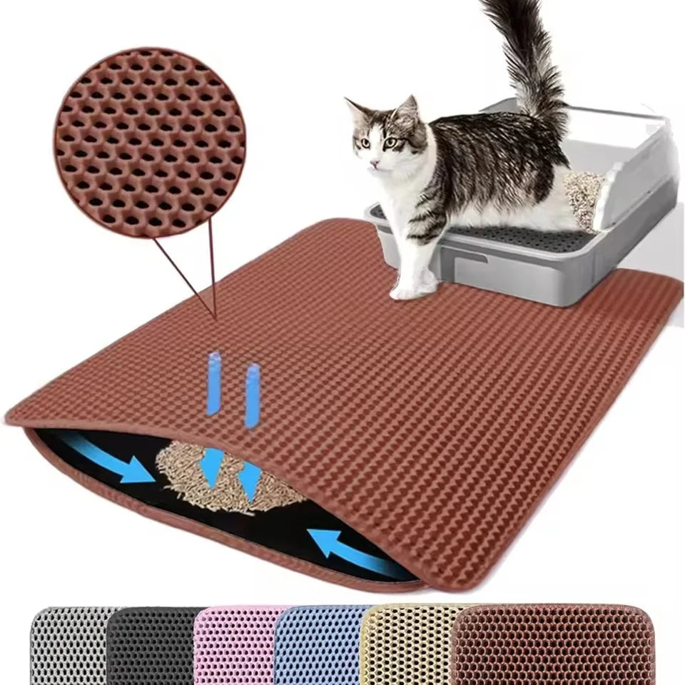 Wasserdichte Doppellagige Katzenstreumatte für Katze – Rutschhemmende Waschbare Matte für Katzentoilette Kaufschwan® Braun 30x30CM