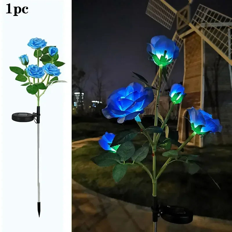 5-Köpfe Solarlichter – Außen Dekorative Rosenblumen Rasenlampe für Hof, Terrasse, Garten & Weihnachtsdekoration Kaufschwan® Blau
