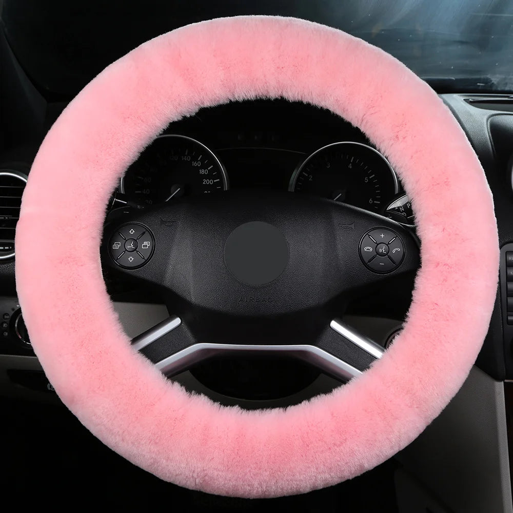 Dicker Woll-Lenkradbezug – Weicher Flauschiger Rutschhemmender Winterbezug für 36,5–38,5cm Lenkräder Kaufschwan® Rosa
