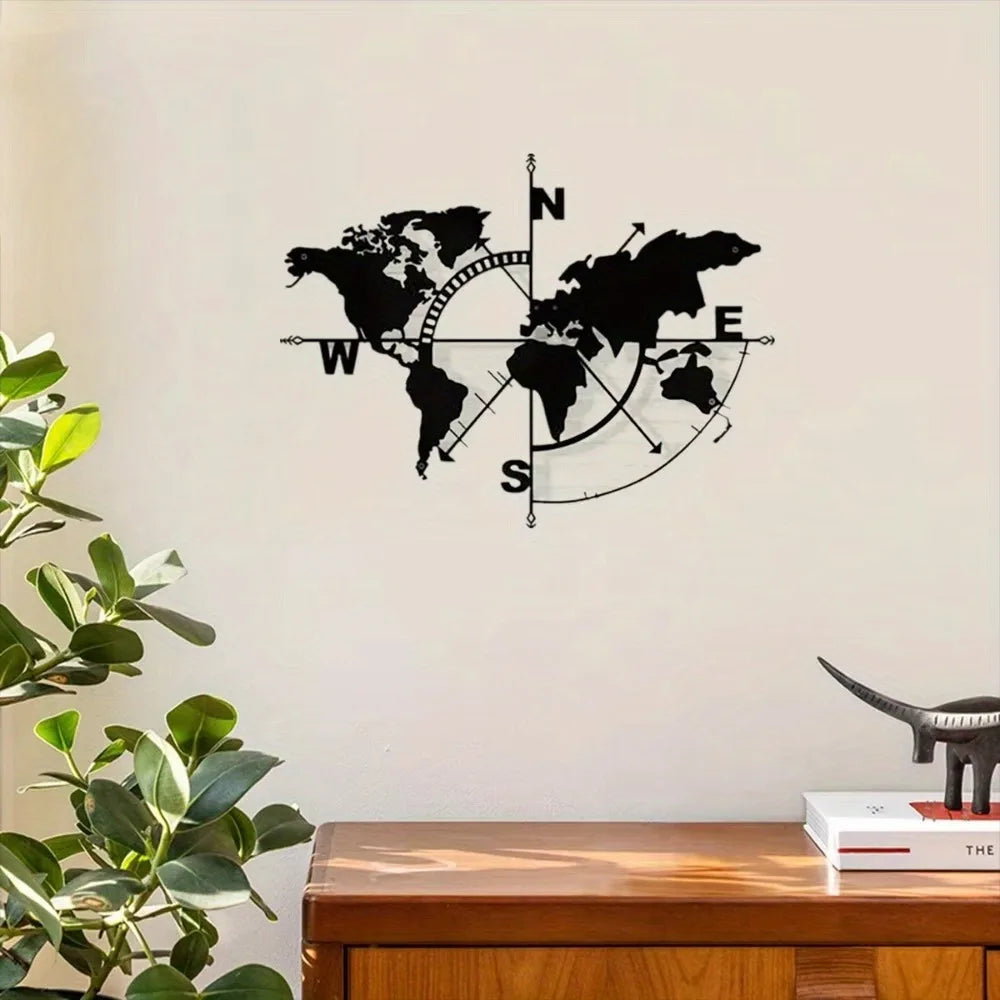 Schmiedeeisen Weltkarte Wandbild – Metall Kompass Modern Klassische Wanddekoration Kaufschwan®