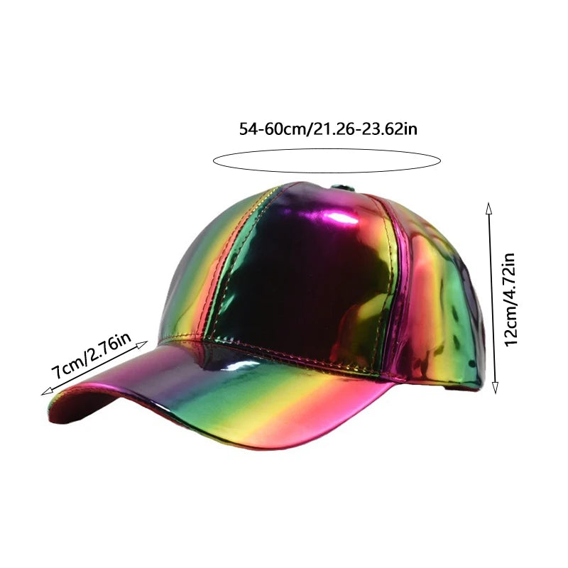 Unisex PU Rainbow Farbwechsel Baseballkappe | Fashion Erwachsenen Laser Hip Hop Baseballcap | Outdoor Freizeit Snapback Glänzende Party Kappe