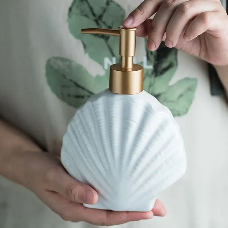 Keramik Flüssigseifenspender – Seestern Muschel-Form Lotion- & Desinfektionsmittel-Flasche fürs Badezimmer Kaufschwan® B