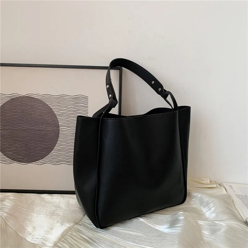 Damen Bucket Schultertasche – Schlichte Retro Kunstleder Handtasche | Große Kapazität Tote Bag Kaufschwan®