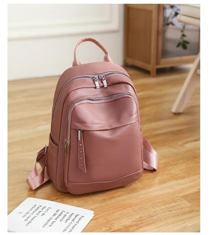 Damen Rucksack aus Weichem Leder | Casual Reise- & Outdoor-Tasche | Frühling & Sommer Modetrend | PU Einfarbig Freizeit Schultertasche Kaufschwan®
