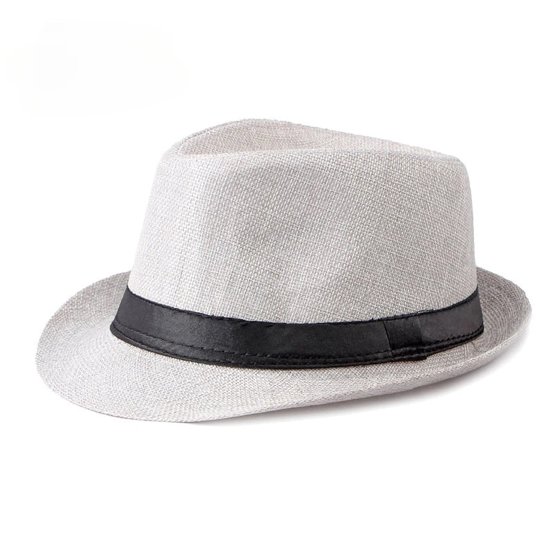Jazz Fedora Hut – Strand Leinen Top Hat für Herren & Damen, Frühling & Sommer, Sonnenschutz Outdoor Kaufschwan® Hellgrau