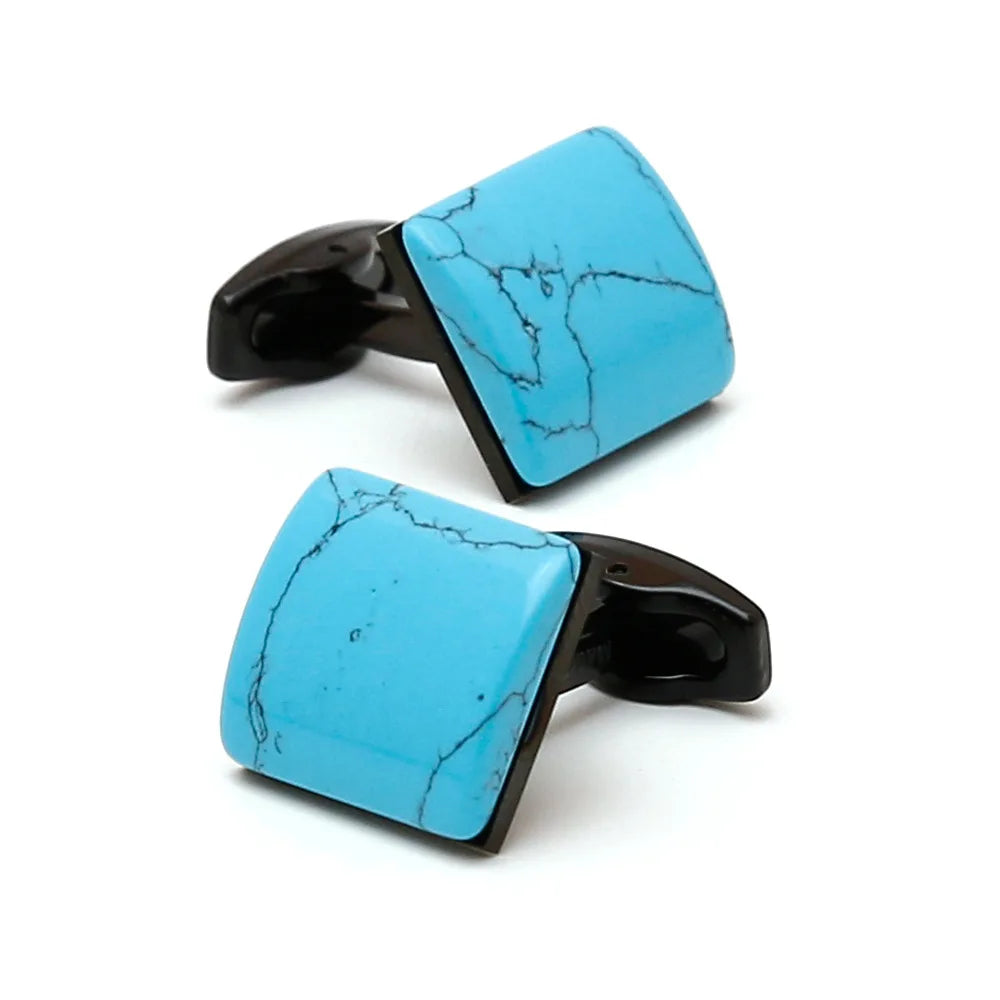 Herren Manschettenknöpfe mit Türkis Stein – Retro Quadrat Design | Edelstahl Luxus-Look für Hemd & Anzug Kaufschwan®