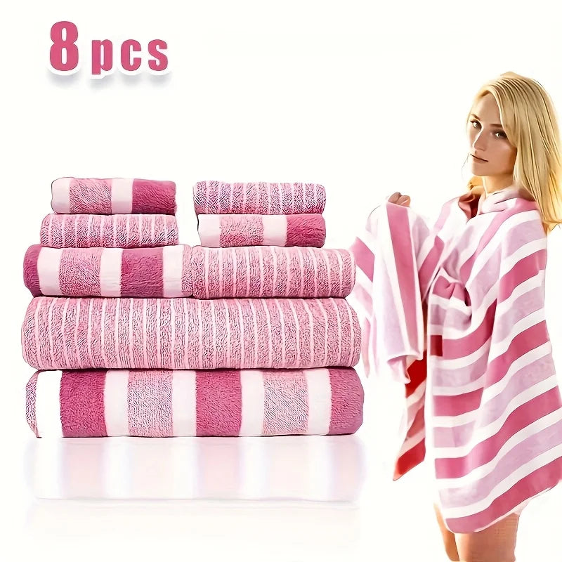 8-teiliges Gestreiftes Badetuch Set – Ultraweich, Hochsaugfähig & Fusselfrei | Fünf-Sterne Hotelqualität Handtücher Kaufschwan®