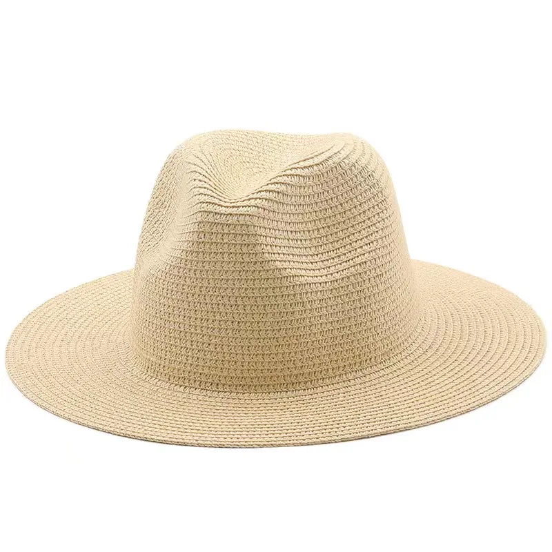 Großer Strohhut für Damen & Herren – Sommer Fedora mit breiter Krempe, Strand Sonnenhut mit UV-Schutz Kaufschwan® Beige 2 56-58cm