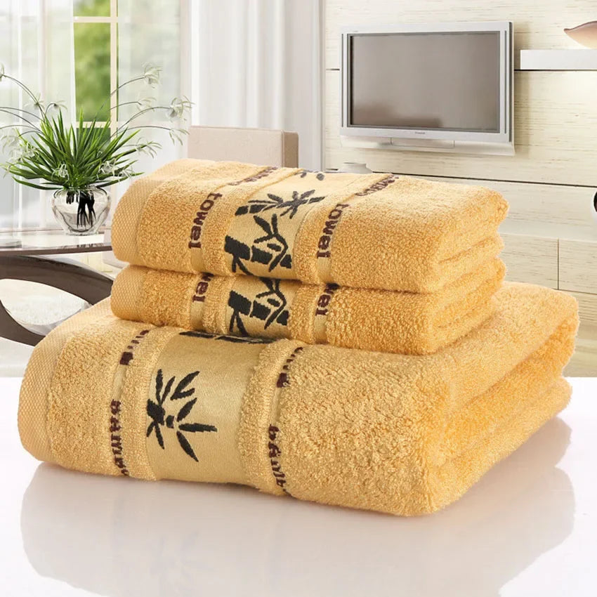 Bambusfaser Handtuch Set – Luxuriös Dick & Saugfähig | Weiche Bade- & Gesichtstücher für Erwachsene, Badezimmer & Strand Kaufschwan® Gelb 34x75cm