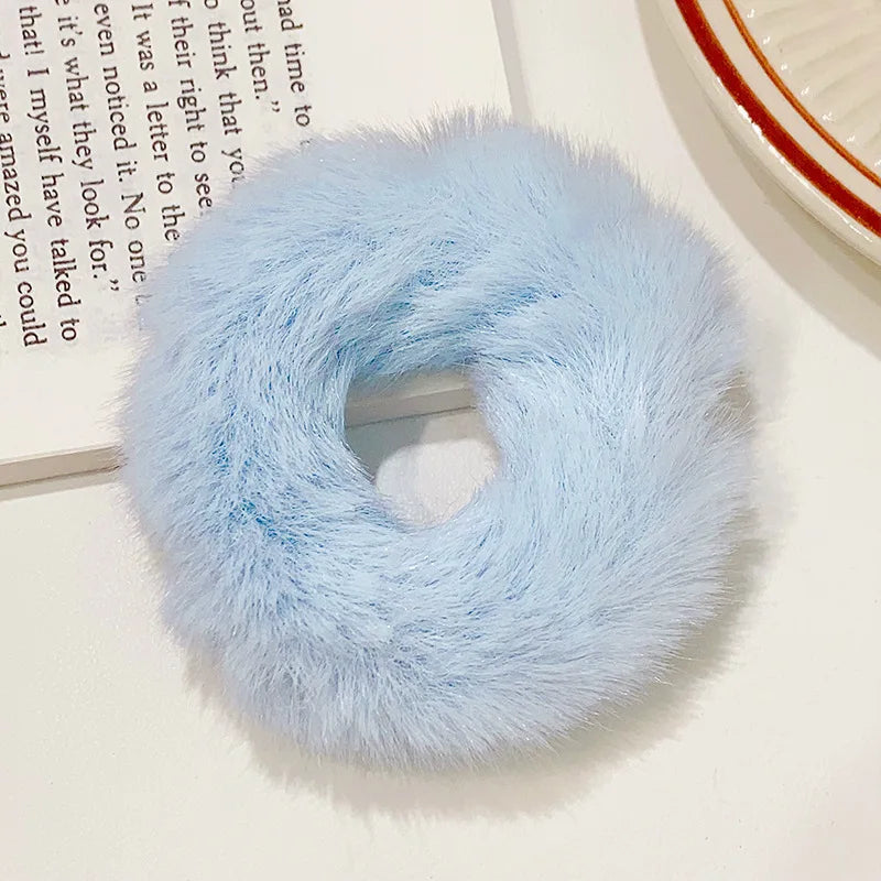 Bunte Flauschige Haargummis | Plüsch-Scrunchies für Damen & Mädchen | Weiche Elastische Pferdeschwanzhalter Kaufschwan® Blau