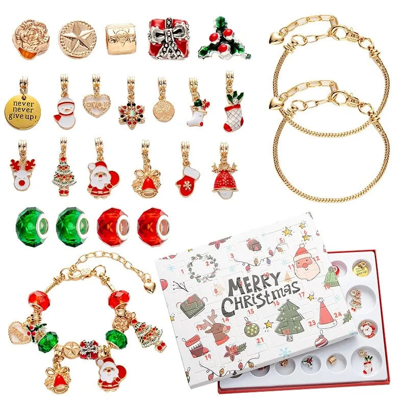 Schmuck-Adventskalender – 24-Tage-Weihnachtskalender mit Überraschungen & Bastelset für Selbstgemachte Armbänder