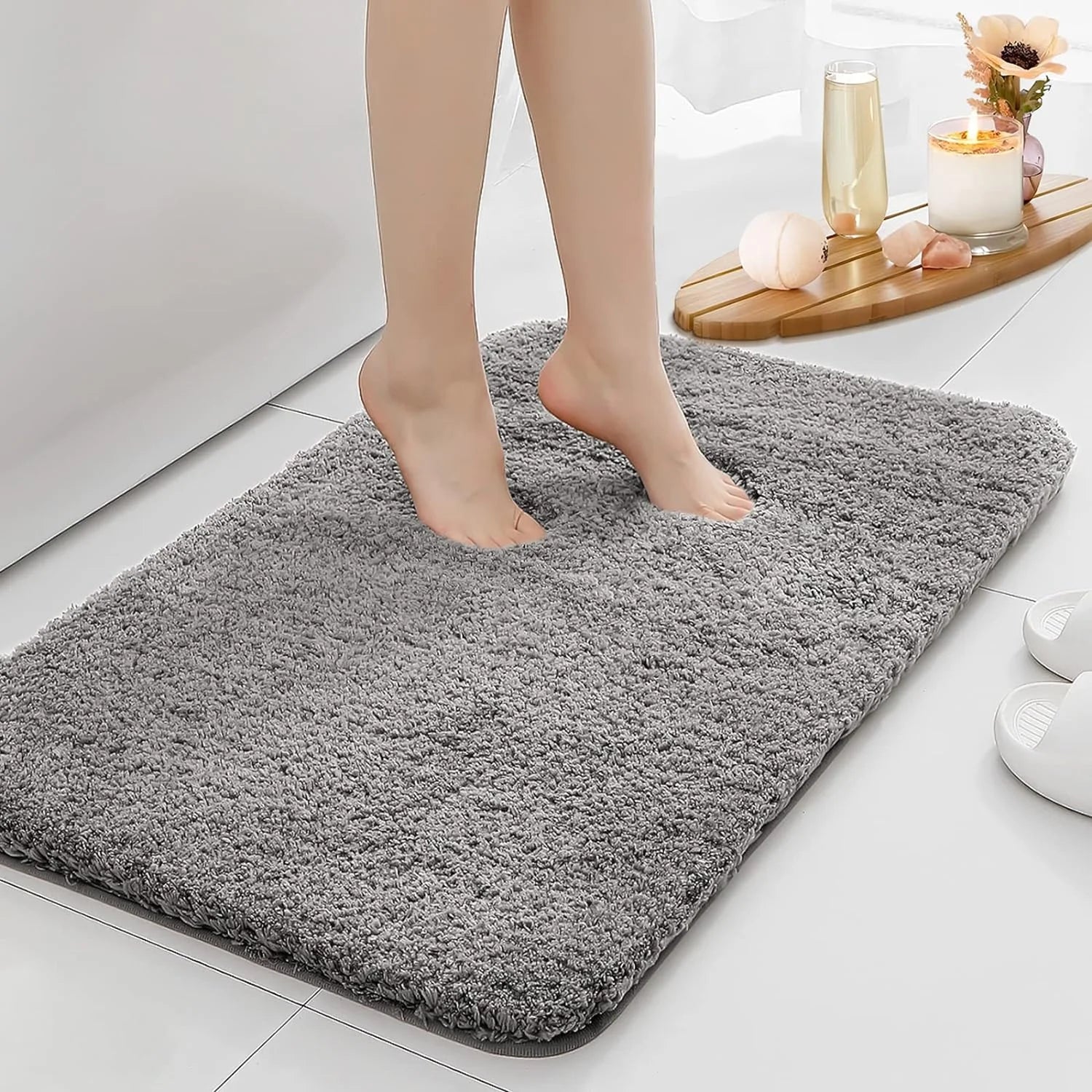 Verdickte Rutschfeste Badezimmermatte – Wasserabsorbierend, Langflor, Maschinenwaschbar Kaufschwan® Grau 60cm x 90cm