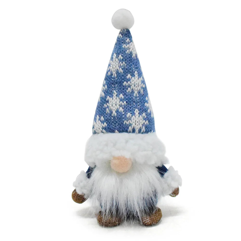 Blauer Weihnachts-Wichtel – Faceless Zwergenpuppe mit Schneeflocken | Rudolf Plüschfigur Weihnachtsdekoration