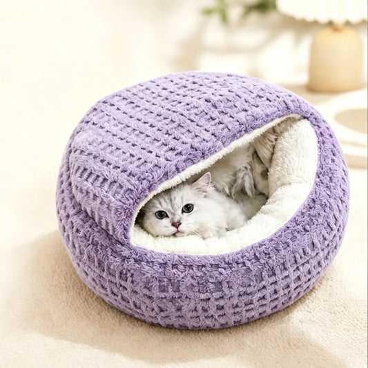 Rundes Plüsch-Katzenbett für Katze – Verdicktes Warmes Waschbares Schlafnest mit Rutschhemmendem Boden Kaufschwan®