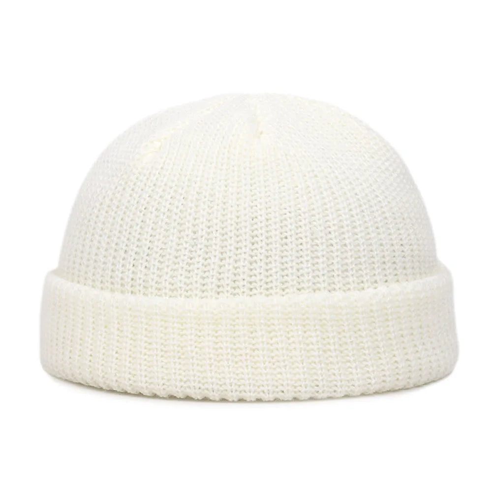Winter Strickmütze – Kurze Hip Hop Cap | Unisex Elastische Wollmütze für Damen & Herren Kaufschwan® Weiß Einheitsgröße