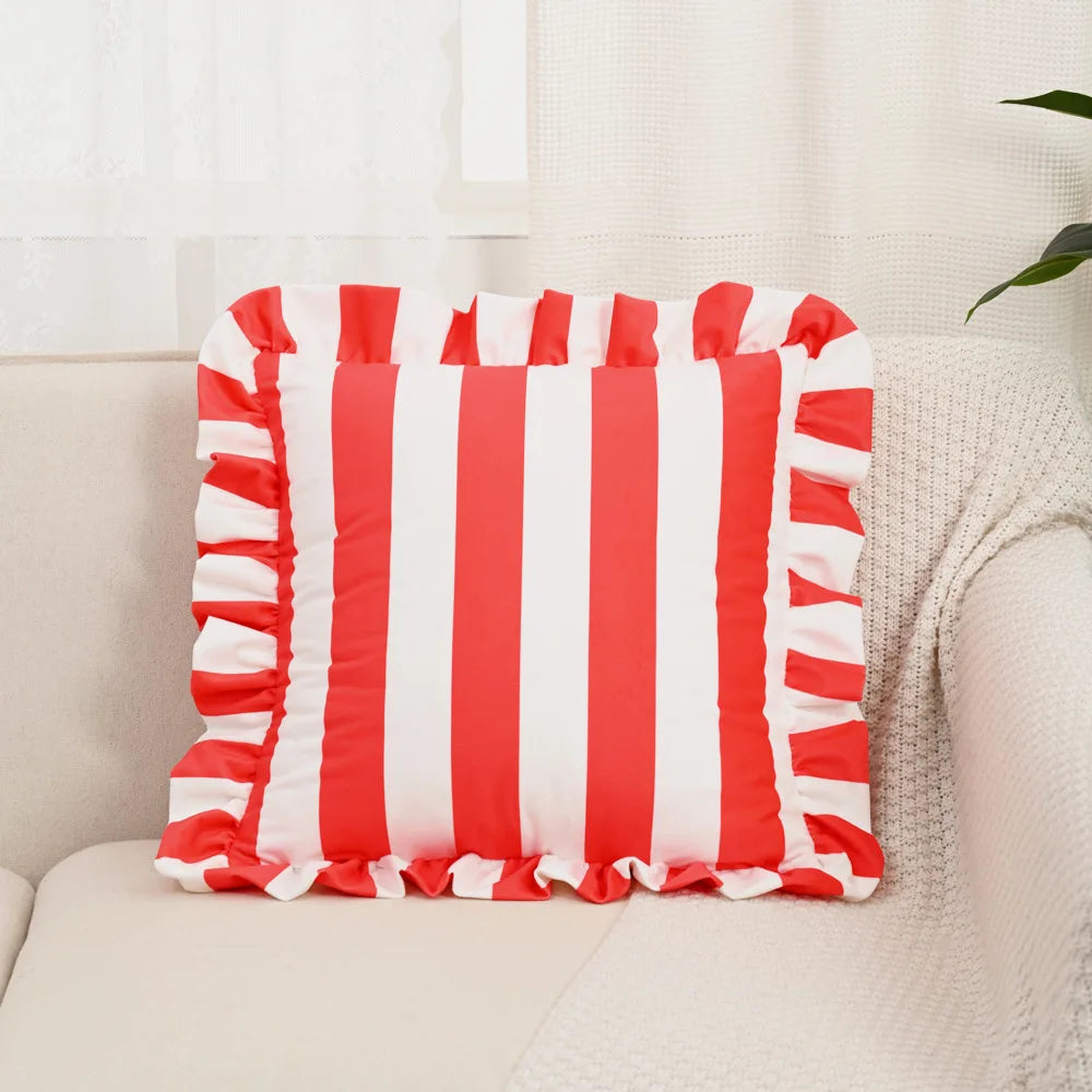 Gestreiftes Samtkissen mit Lotusblatt-Rüsche | Prinzessin Gestreiftes Quadratisches Kissen für Sofa & Stuhl | Wohnraum-Deko 45x45cm Kaufschwan® Design 3 45X45cm