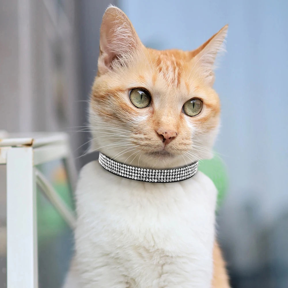 Weiches Rosa Wildleder-Katzenhalsband für Katze – Strasssteine, Glöckchen, Sicherheitsverschluss & Verstellbare Passform Kaufschwan®