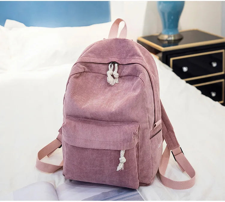 Gestreifter Cord Rucksack für Damen | Minimalistischer Großraum-Tagesrucksack | Herbst & Winter Freizeit- und Reisetasche Kaufschwan®