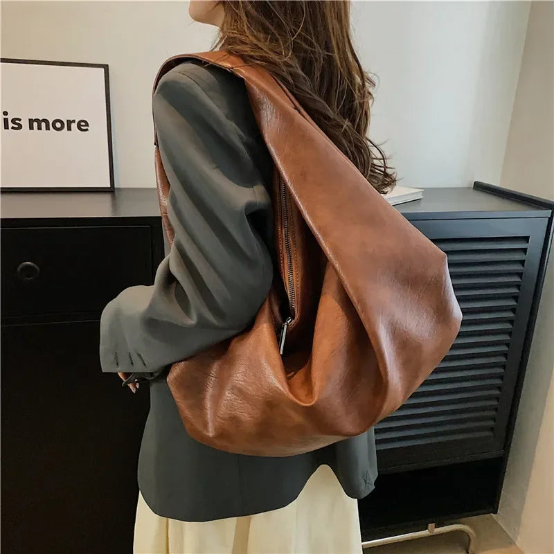 Große Schwarze Schultertasche für Damen – Hobo Shopper Tote | Weiche Leder Umhängetasche für Reisen & Alltag Kaufschwan®