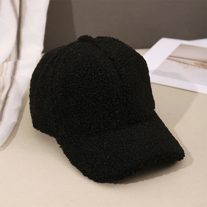 Herbst Winter Baseballkappe | Damen Kappe aus Kunstlammwolle | Warme Plüsch Baseballkappe