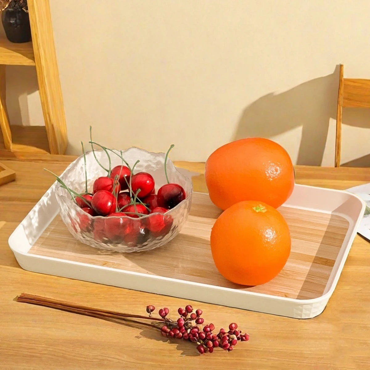 Großes Rechteckiges Kunststoff-Tablett – Wiederverwendbares Servier- & Aufbewahrungs-Tablett für Tee, Desserts, Obst & Küche