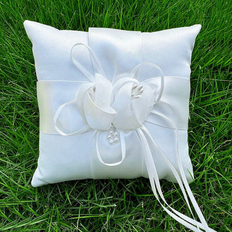 Doppel Herz Ringkissen Hochzeit – Schleifen Ringhalter für Braut Kaufschwan® Design 2