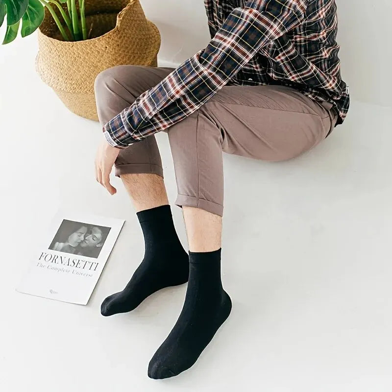 5 Paare Herren Baumwoll-Atmungsaktive Schweißabsorbierende Kurzsocken | Einfarbige Wadenlange Sport- & Business-Socken Kaufschwan®