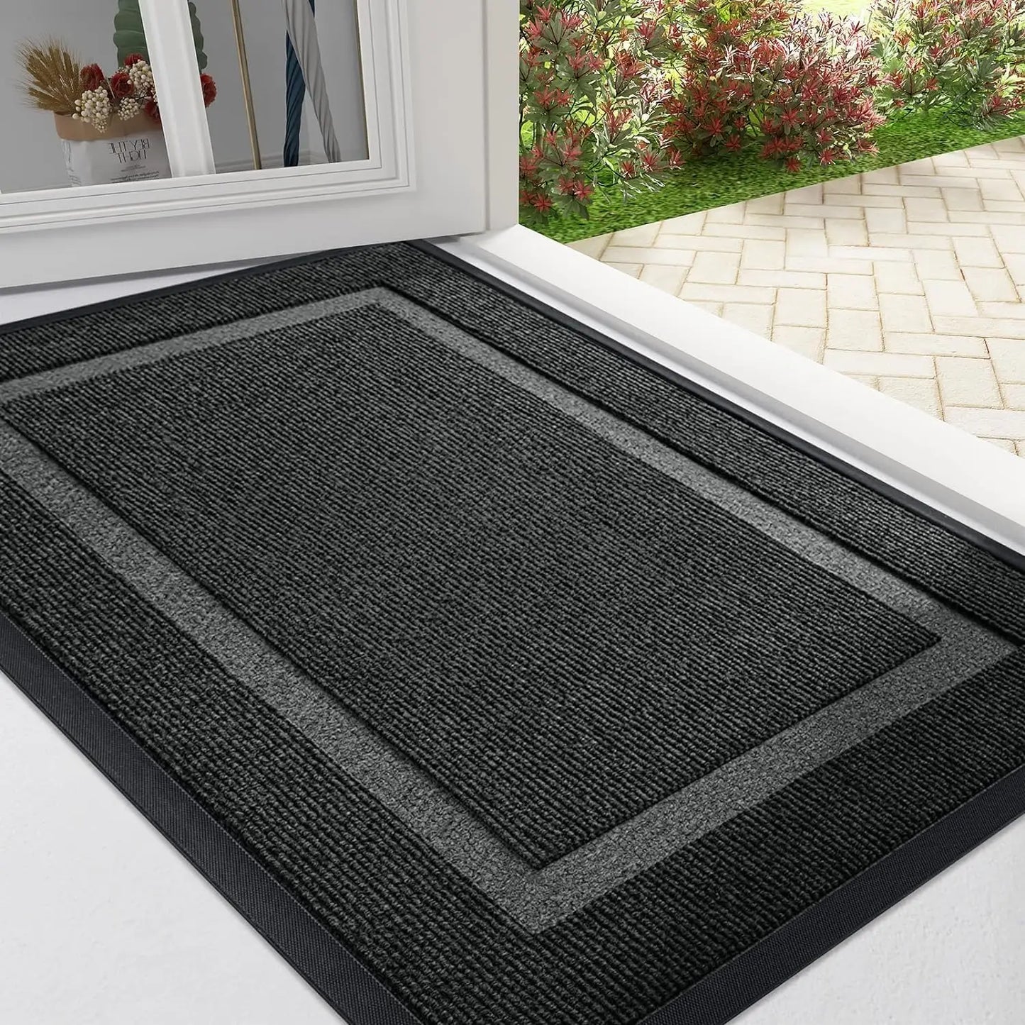 Hochwertige Flache Rutschfeste Eingangsmatte – Teppich für Innenbereich, Küche & Haustür Kaufschwan® Schwarz 61x119.5cm