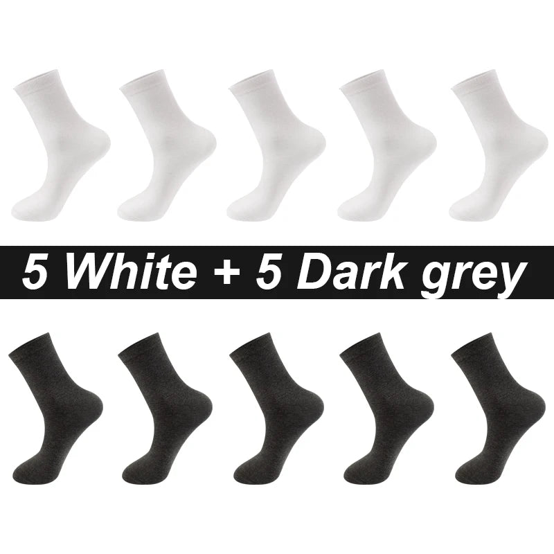 10 Paare Herren Kammbaumwollsocken | Schwarze Freizeit- & Businesssocken Atmungsaktiv Hochwertig Kaufschwan® 5 Weiß - 5 Dunkelgrau EU 44-48