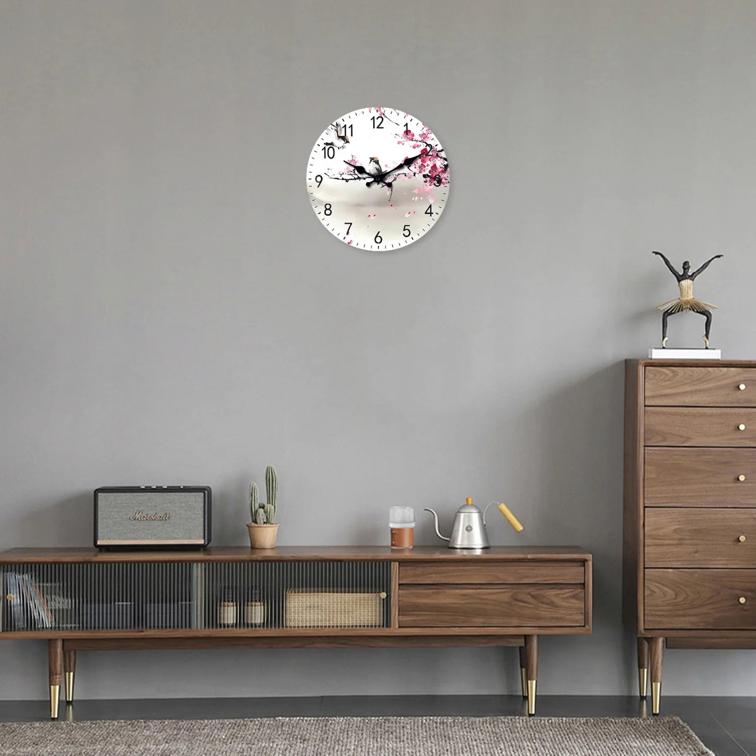 Kirschblüten Holz Wanduhr – Leise Quarz Kunst Deko Uhr Kaufschwan®