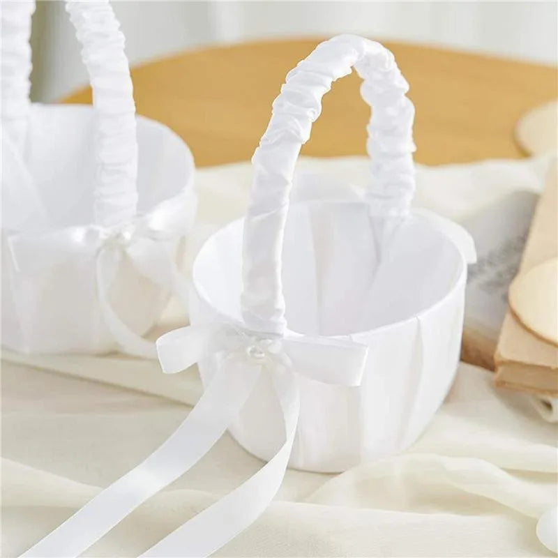 Satin Perlen Blumenkorb – Eleganter Hochzeitskorb für Blumenmädchen und Ringe Kaufschwan®