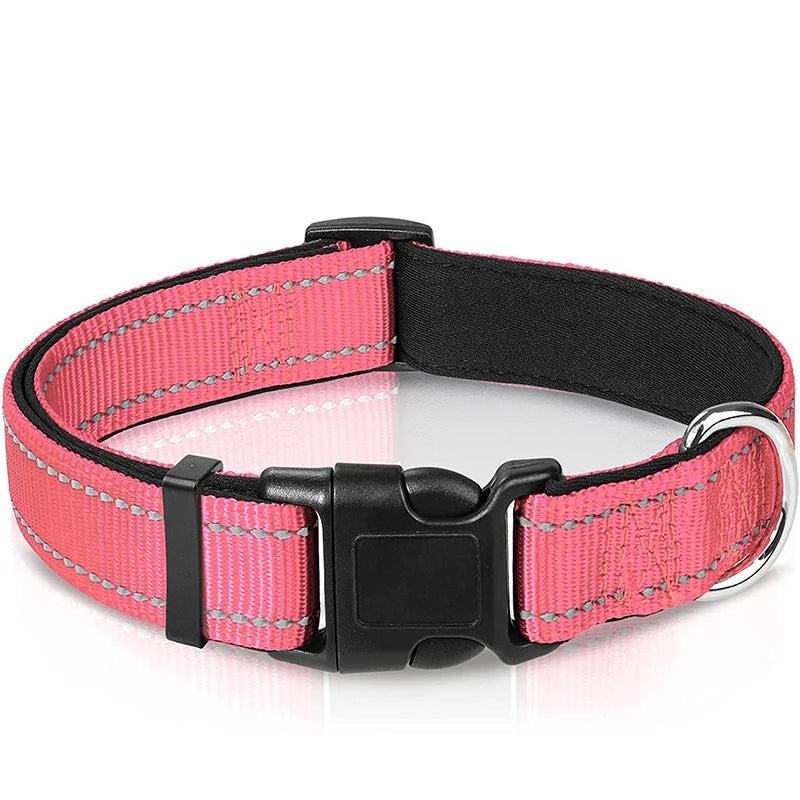 Reflektierendes Verstellbares Hundehalsband Gepolstert Nylon Neopren für Mittel Große Hunde Kaufschwan® Pink S