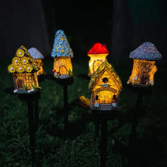Solarbetriebene LED-Feehaus-Gartenleuchte – Miniatur-Resin-Hütte, Wasserdichte Außenbeleuchtung für Rasen & Weihnachtsdekoration Kaufschwan®