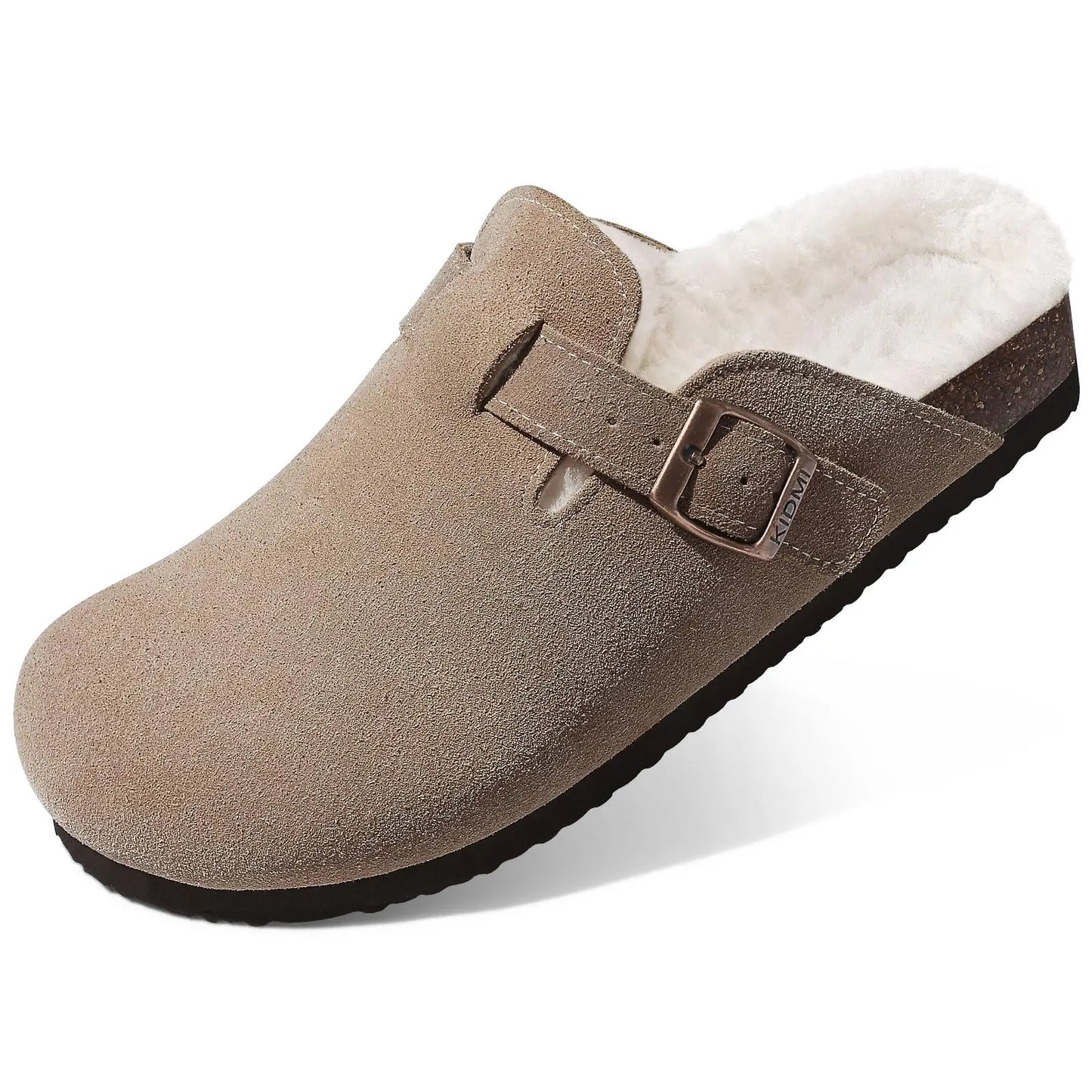 Klassische Winter-Pantoffeln | Unisex Fell-Suede Clogs | Kuschelige Hausschuhe mit Verstellbarer Schnalle & Kork-Fußbett