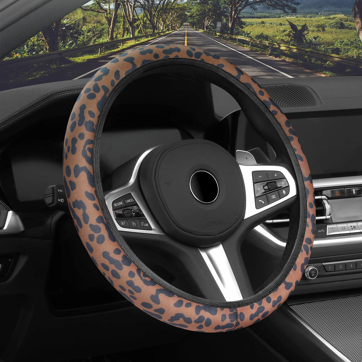 Lenkradbezug mit Leopardenmuster – Atmungsaktive Rutschhemmende Ringlose Lenkradabdeckung fürs Auto Kaufschwan®