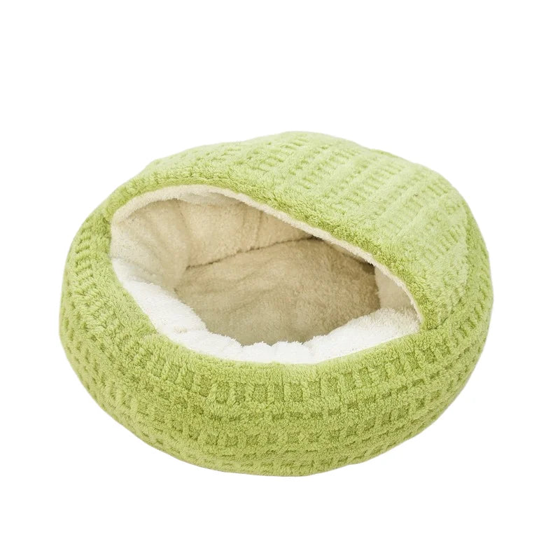 Rundes Plüsch-Katzenbett für Katze – Verdicktes Warmes Waschbares Schlafnest mit Rutschhemmendem Boden Kaufschwan® Grün 40cm