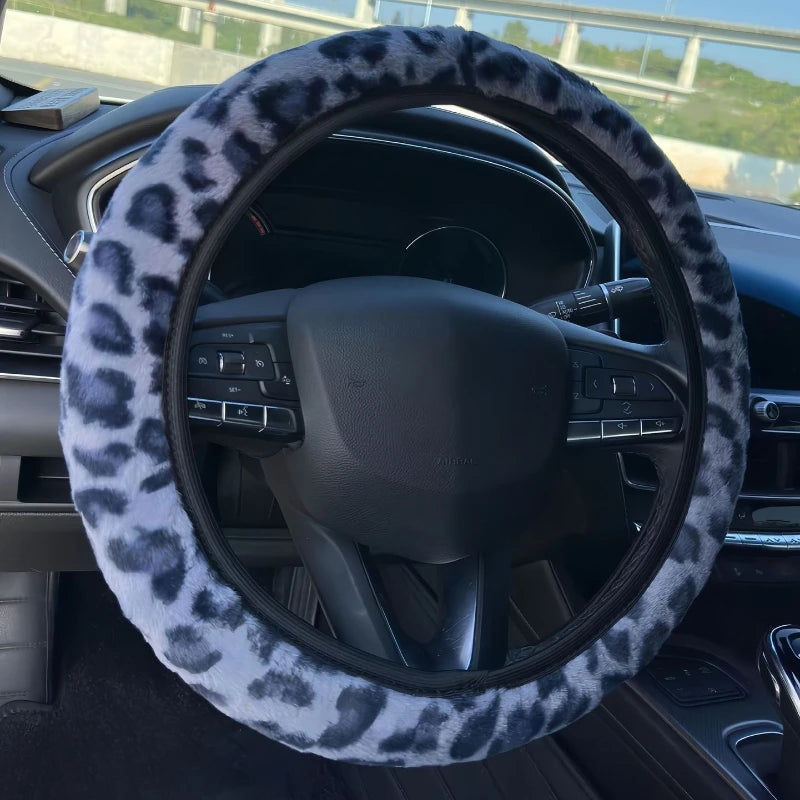 Plüsch-Lenkradbezug mit Leopardenmuster – Weicher Winterbezug für 38cm Autolenkräder Kaufschwan® Blau