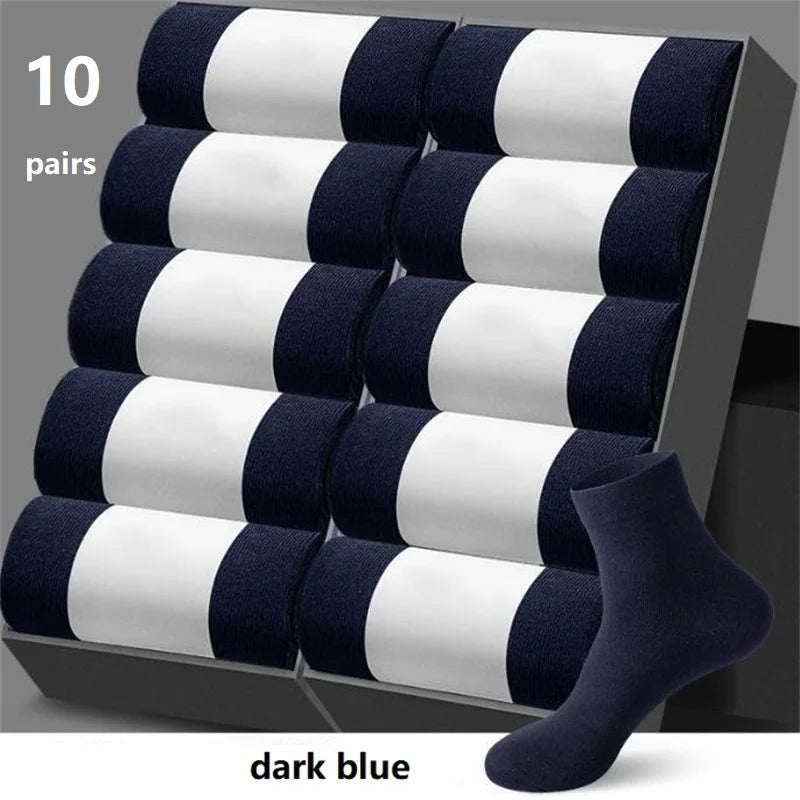 Herren Baumwoll-Mischung Schwarze Businesssocken | Weiche Atmungsaktive Socken für Sommer & Winter | Plus Size Verfügbar | 1/5/10 Paare Kaufschwan® 10 Paare - Dunkelblau