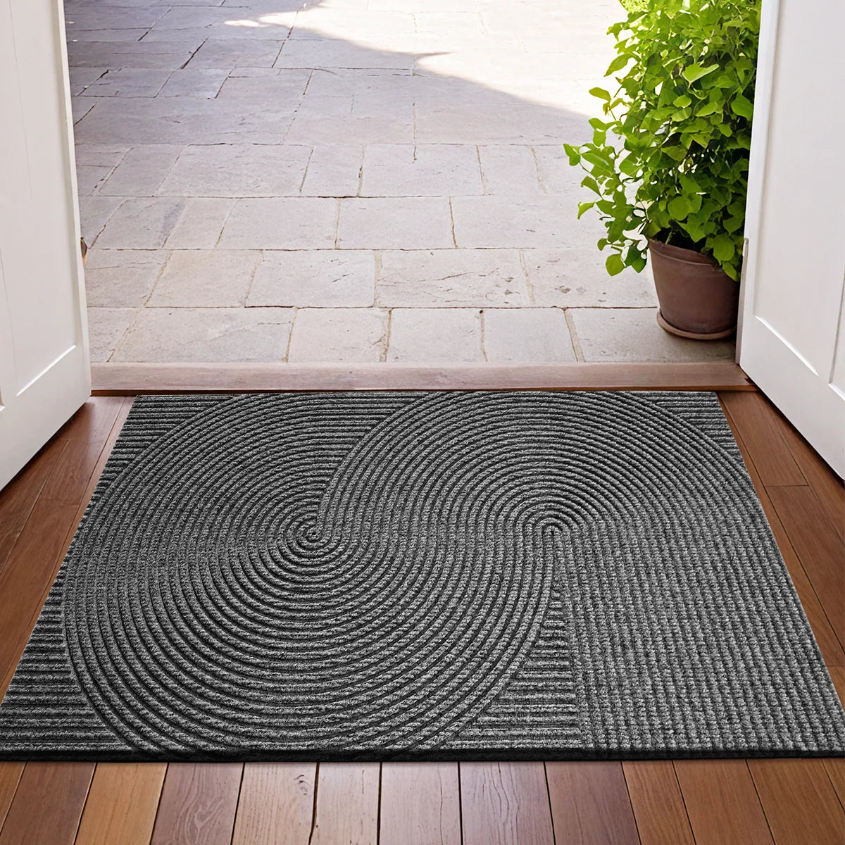 3D Rillen Outdoor Fußmatte – TPR Rutschfest, Staubdicht & Verschleißfestes Polyester für Veranda und Hauseingang Kaufschwan® Dunkelgrau 45x75cm