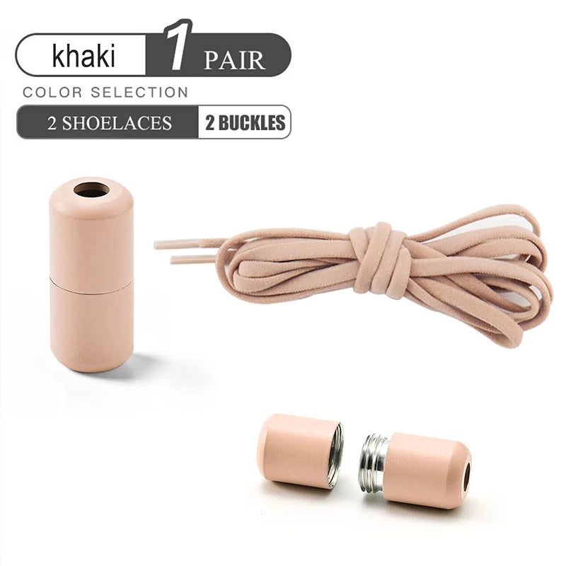 Elastische No-Tie Schnürsenkel – Halbkreis-Design mit Metallverschluss | Praktische Slip-On Laces für Kinder & Erwachsene Sneaker Kaufschwan® Khaki 100cm