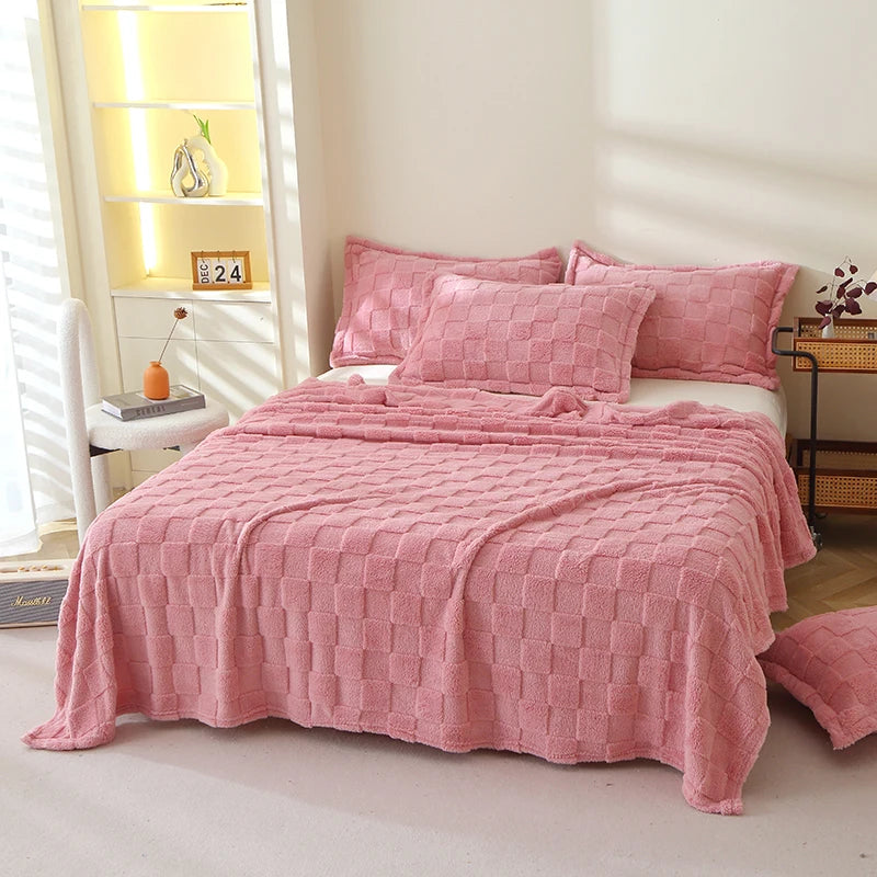 Karierte Weiche Taffeta Fleece Decke – Flauschiger Einfarbiger Bettbezug & Überwurf für Sofa, Bett, Erwachsene, Kinder & Haustiere