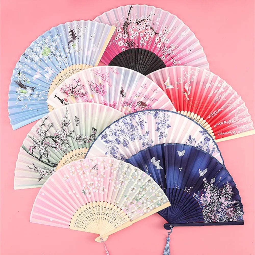 Vintage Seiden-Faltfächer | Chinesische & Japanische Bambusfächer | Tanzrequisiten | Heimdekoration & Geschenke Kaufschwan®