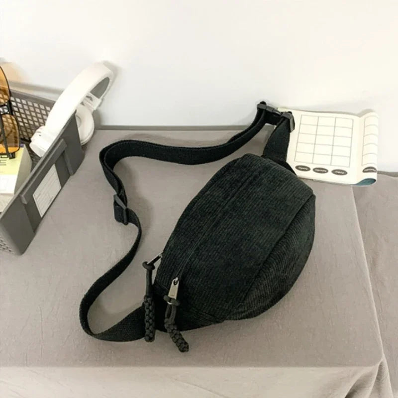 Damen Cord Gürteltasche – Große Kapazität Fanny Pack | Street Style Brusttasche, Modische Schulter- & Crossbody Hüfttasche Kaufschwan® Schwarz