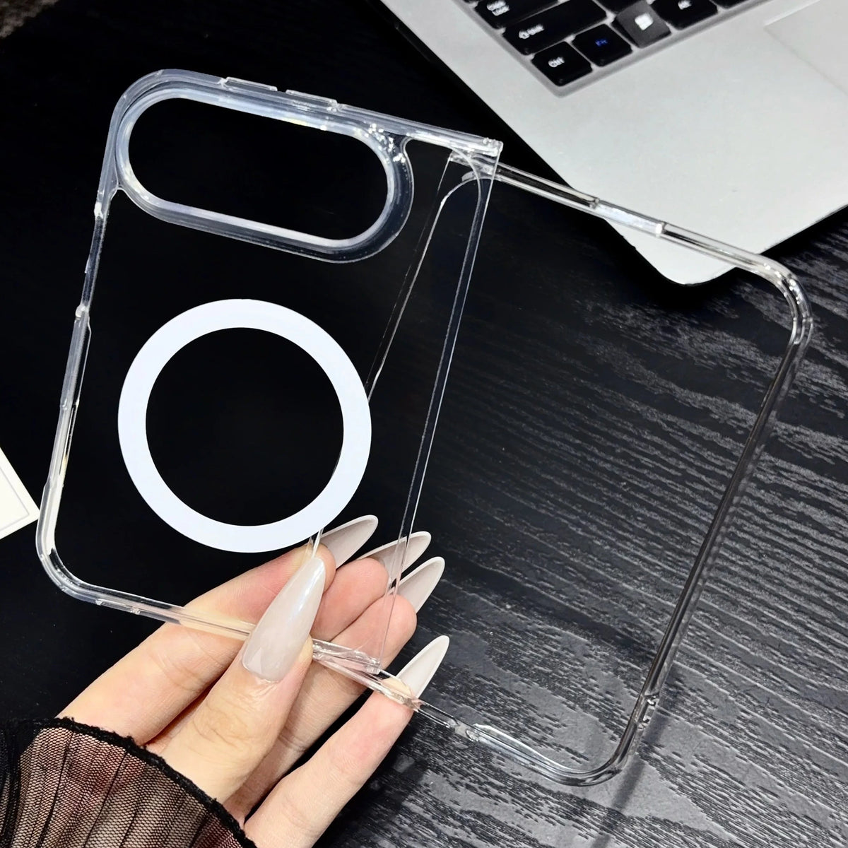 Modische Magnetische Transparente Klapphülle für iPhone Duo 18 Fold und 18 Ultra – Schutzhülle mit Fallschutz Kaufschwan® Klar iPhone Duo