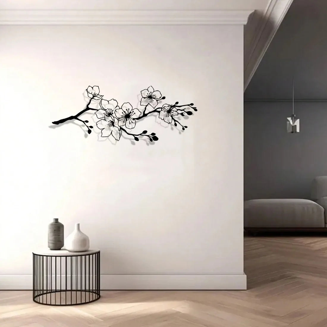 Schwarze Kirschblüten Metall Wanddeko – Modernes Minimalistisches Eisen Blumen Design Kaufschwan®